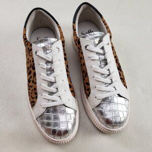 Sofft Fianna Animal Print Leather Sneaker Womens 8.5 White Lace Up Casual Shoe